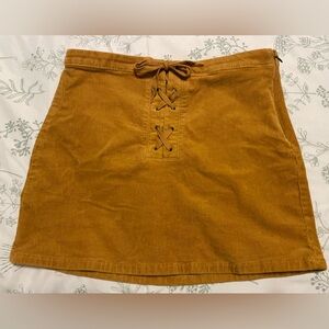 SO Corduroy Lace-Up Mini Skirt in Mustard